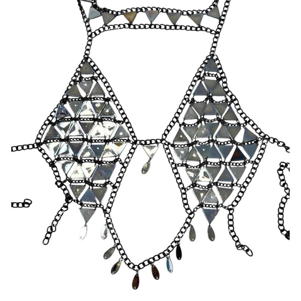 RAVE WONDERLAND DOLLS KILL Iridescent Gem Jewelry Crop Top Crystal Chain Bra - Picture 14 of 15